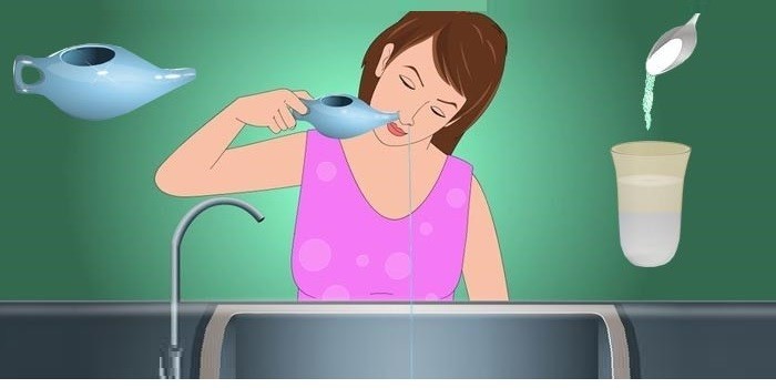 Промывание носа раствором соли